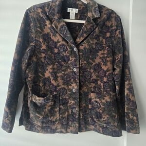 Jones New York Sport Floral Purple and Brown Velvet Women's Jacket Size Medium